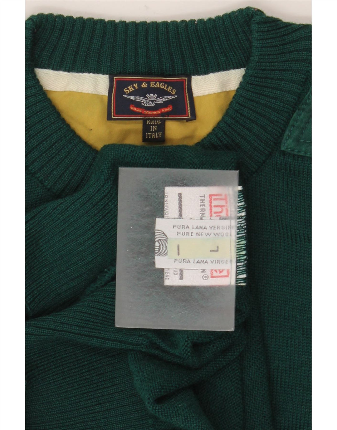 Suéter vintage masculino com gola redonda, grande lã virgem verde
