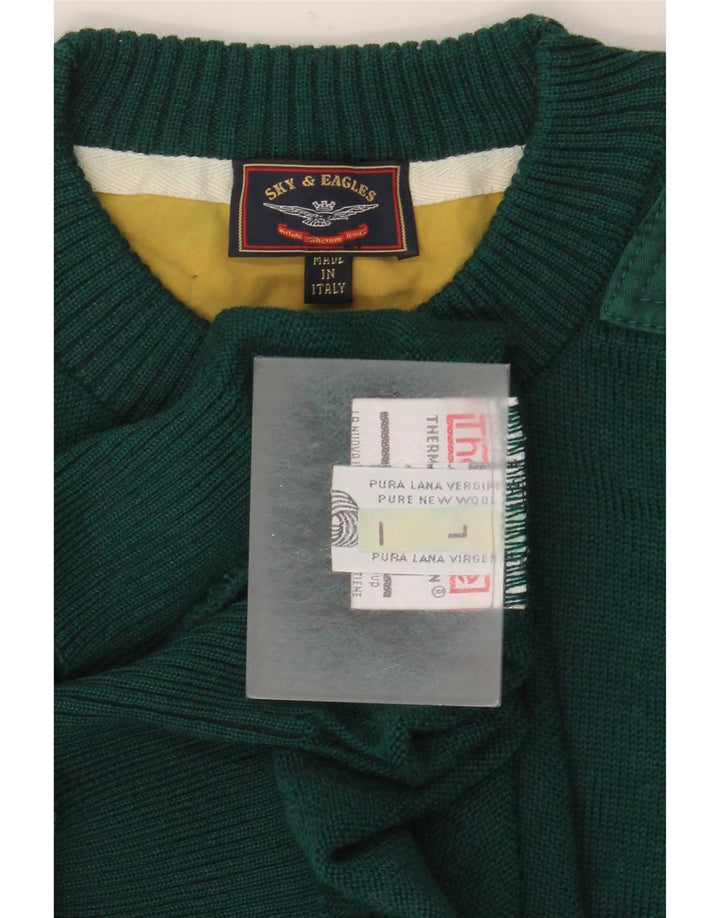 Suéter vintage masculino com gola redonda, grande lã virgem verde