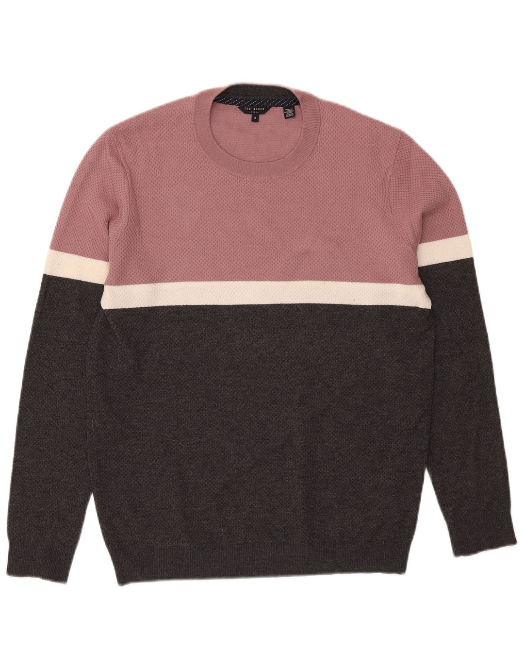 Suéter masculino Ted Baker com gola redonda, tamanho 3, bloco colorido preto médio