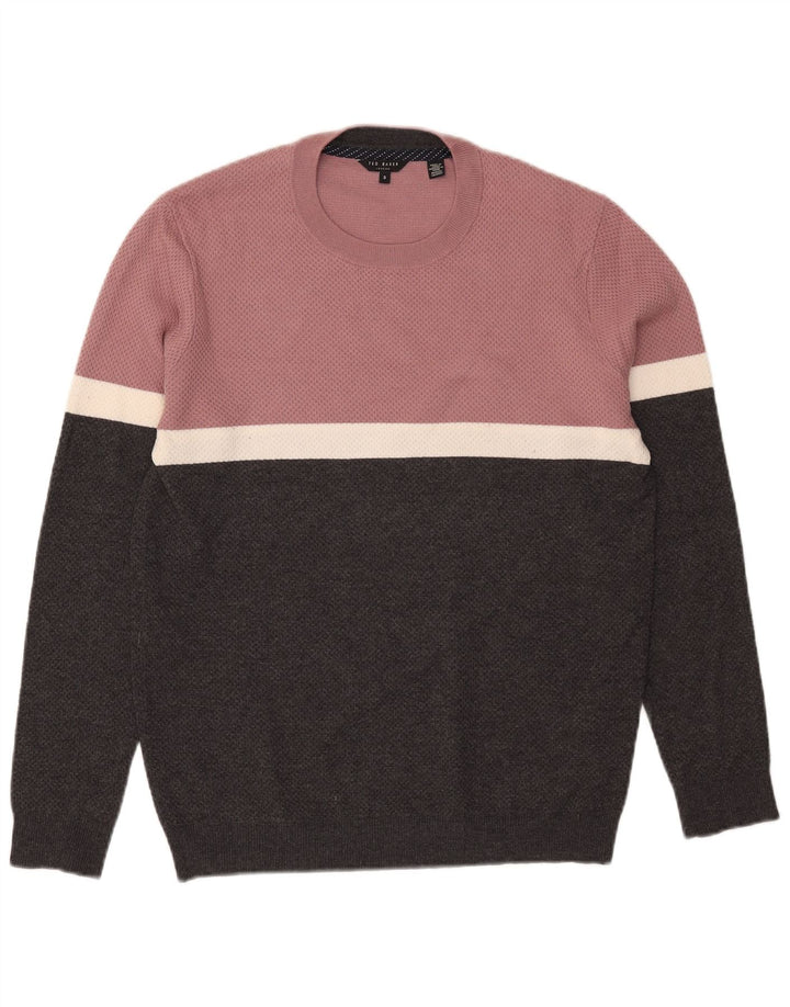 Suéter masculino Ted Baker com gola redonda, tamanho 3, bloco colorido preto médio