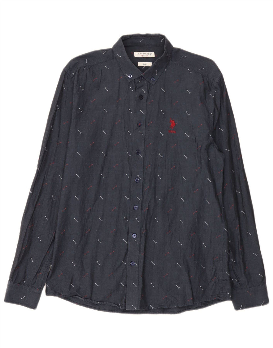 US Polo Assn. Masculino Abstract Padrão Slim Camisa Algodão Azul Marinho Médio