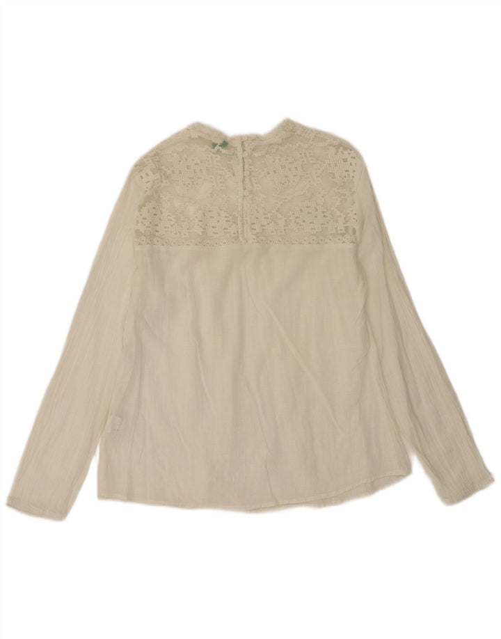 Blusa feminina Benetton manga comprida oversized Reino Unido 10 algodão branco pequeno