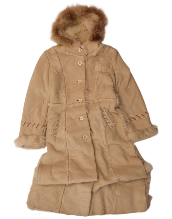 Sobretudo sherpa feminino VINTAGE com capuz Reino Unido 14 acrílico bege médio