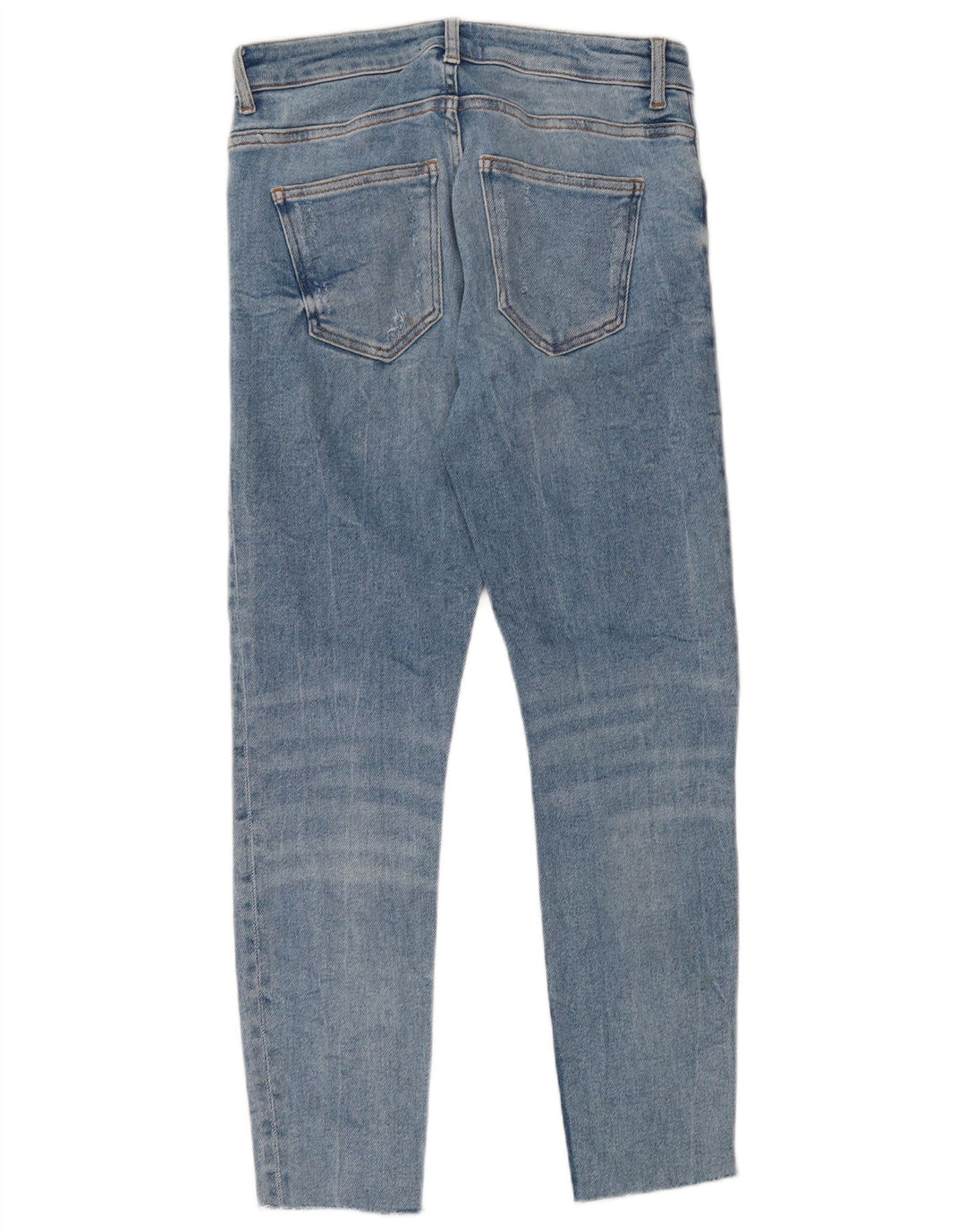 ZARA Calça Jeans Skinny Feminina Crop Distressed EU 40 Médio W30 L26 Azul Algodão