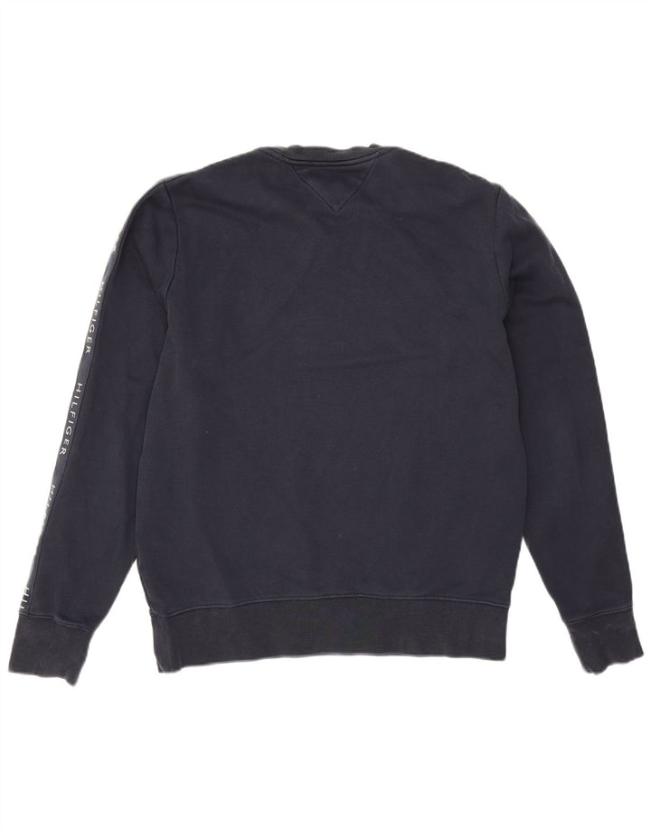 Tommy Hilfiger moletom gráfico masculino jumper médio azul marinho algodão