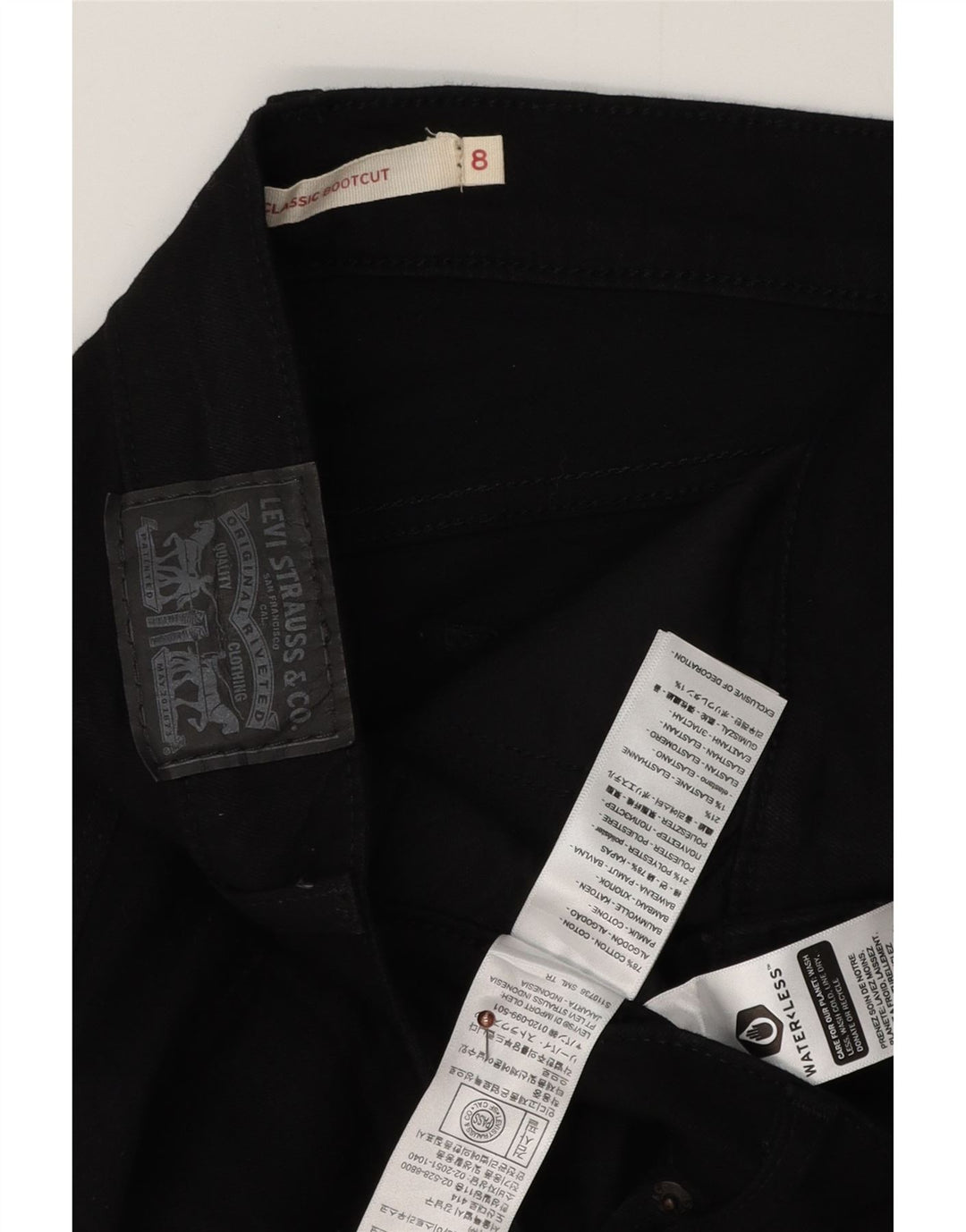Jeans feminino clássico bootcut LEVI'S US 8 médio W30 L29 algodão preto