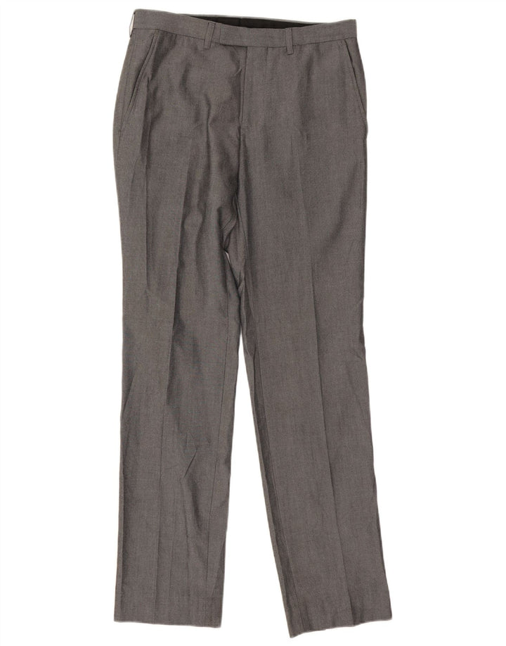 Calça masculina de terno reto Marks & Spencer W30 L31 poliéster cinza