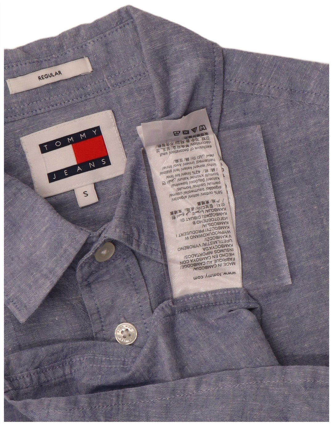 Camisa masculina Tommy Hilfiger Regular Fit pequena azul algodão