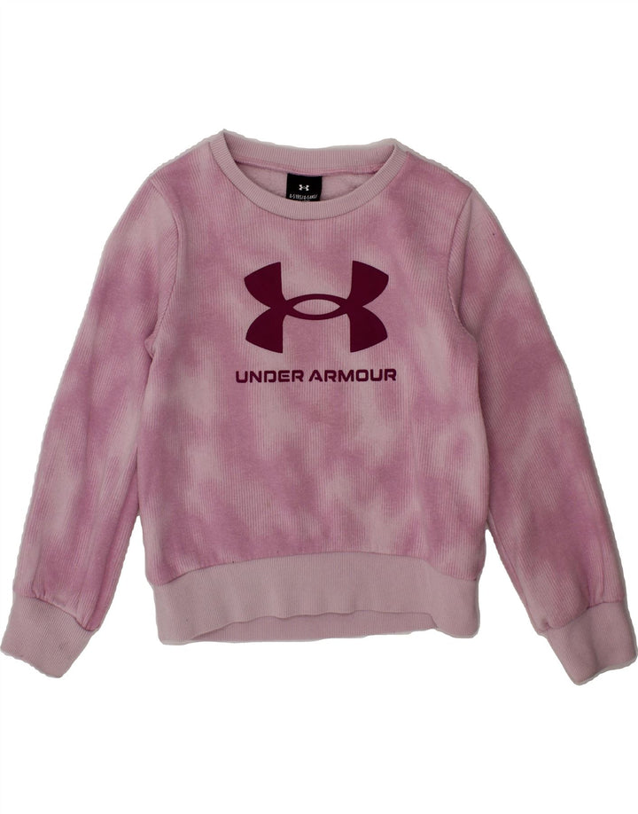 UNDER ARMOUR Girls Graphic Sweatshirt Jumper 4-5 Years Pink Tie Dye Cotton Vintage Under Armour and Second-Hand Under Armour from Messina Hembry 