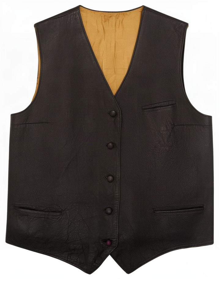 Colete de couro feminino vintage UK 12 médio preto