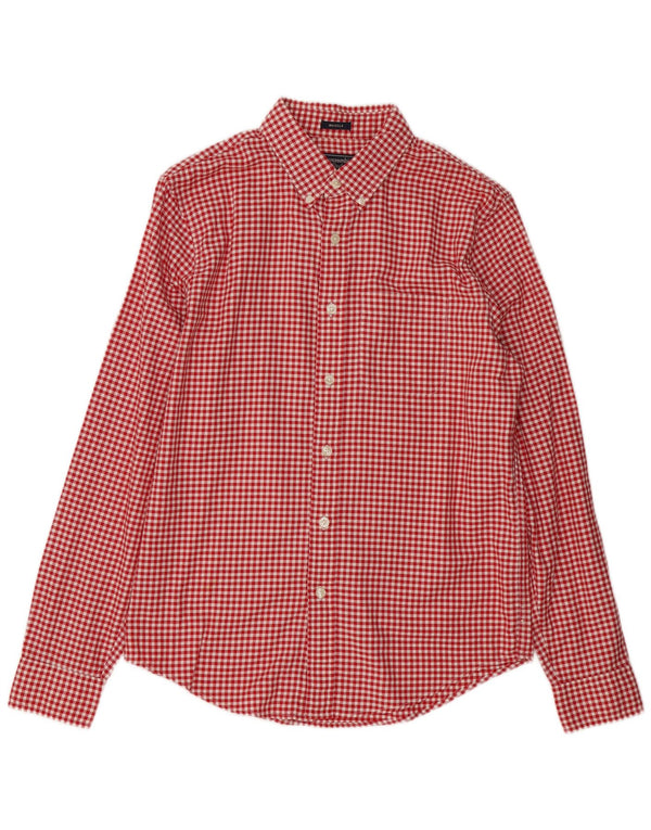 Camisa masculina Abercrombie & Fitch de algodão guingão vermelho médio