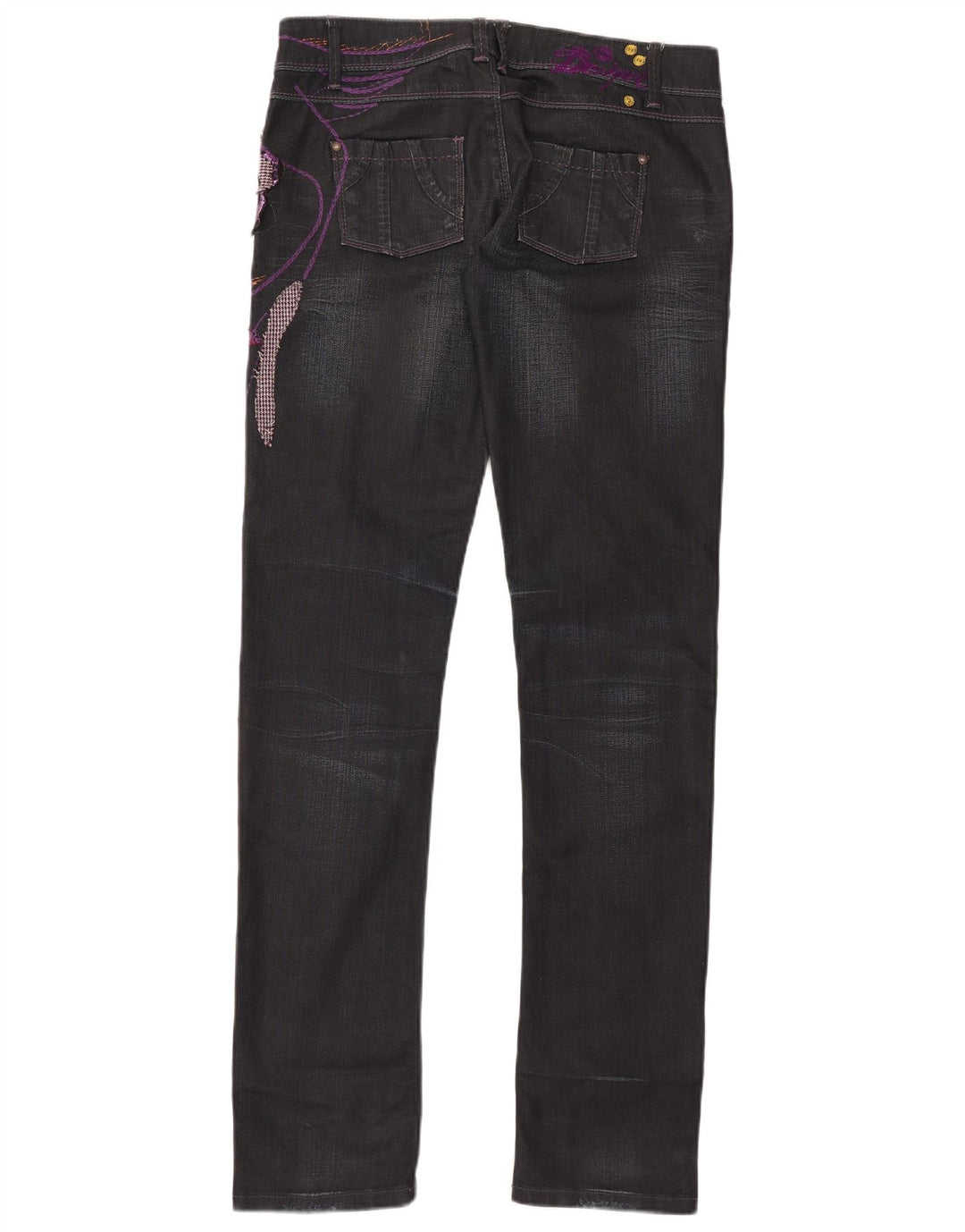 Desigual Jeans feminino gráfico slim EU 40 médio W32 L35 algodão preto