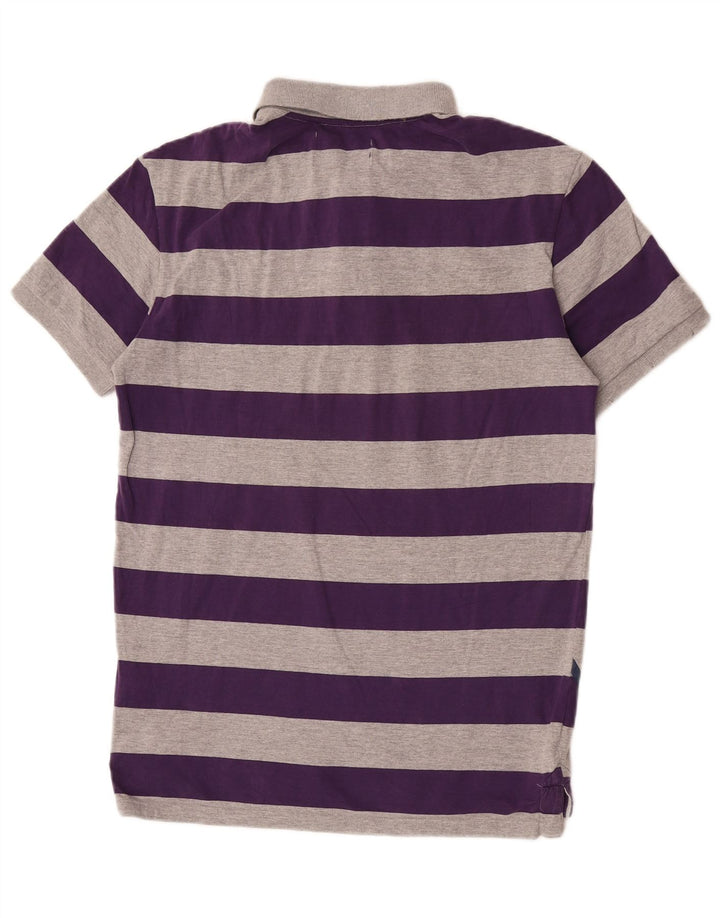 Desigual Camisa polo masculina gráfica grande algodão listrado cinza