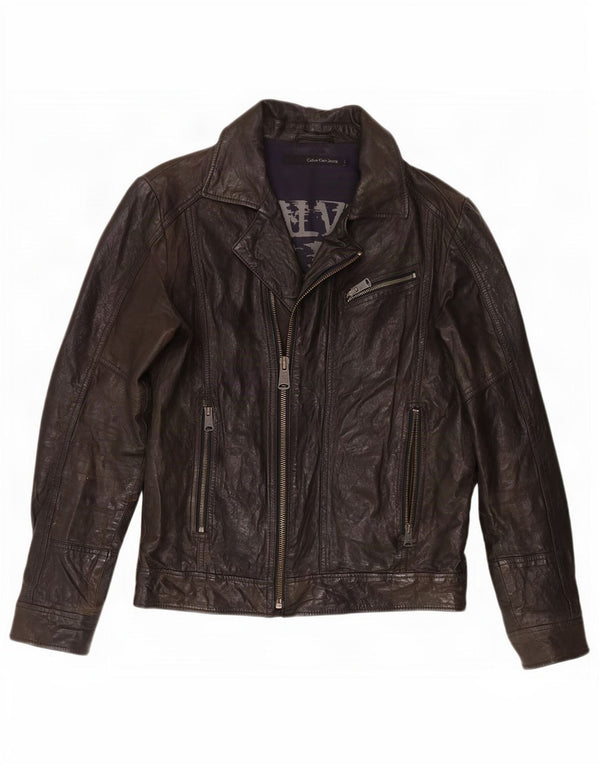 Jaqueta masculina de couro para motociclista Calvin Klein Jeans Reino Unido 40 grande preta