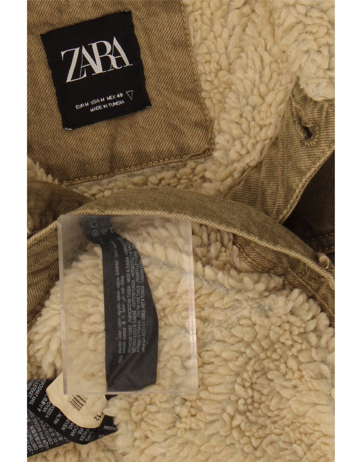 Jaqueta jeans Zara masculina Sherpa Reino Unido 38 algodão cáqui médio