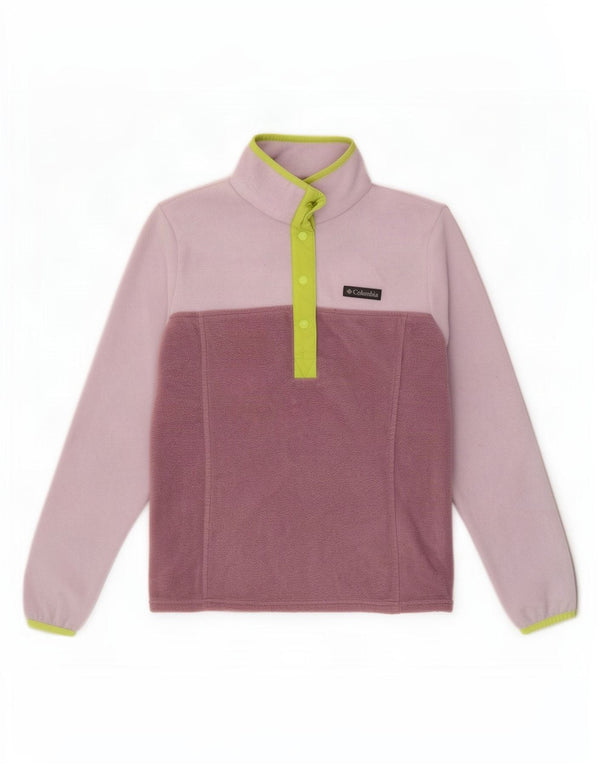 Suéter de lã feminino Columbia com gola redonda UK 6 XS roxo colorblock