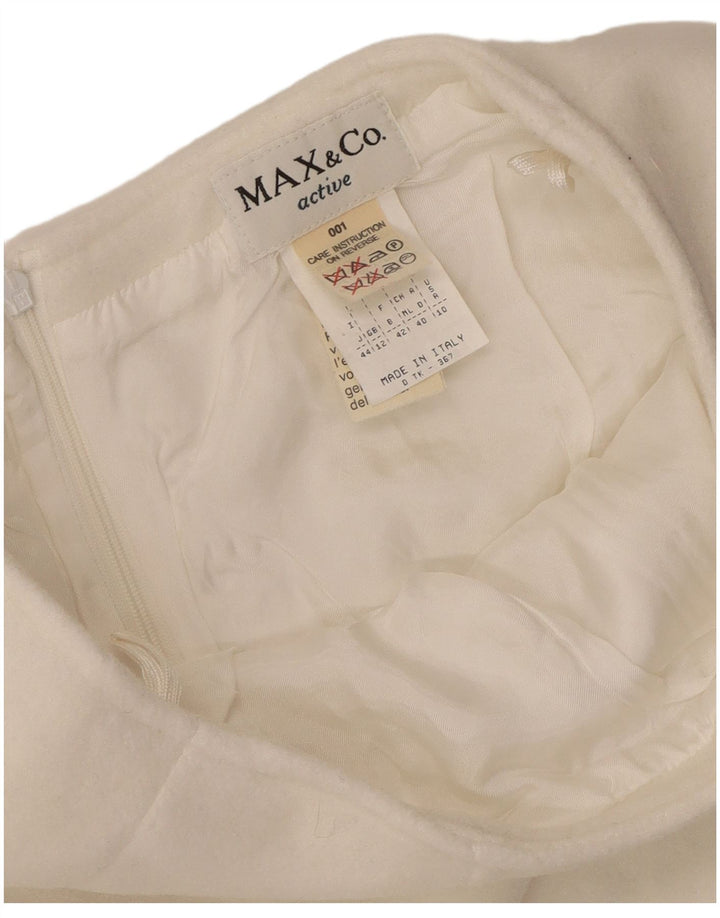 Max & Co. Mini saia feminina UK 12 médio W26 poliéster branco