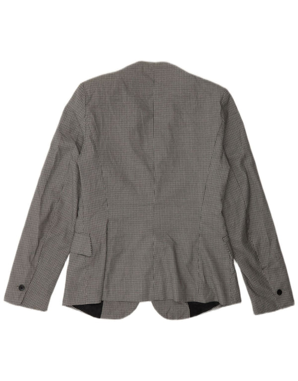Jaqueta blazer feminina Zara com 1 botão EU 36 XS cinza houndstooth poliéster