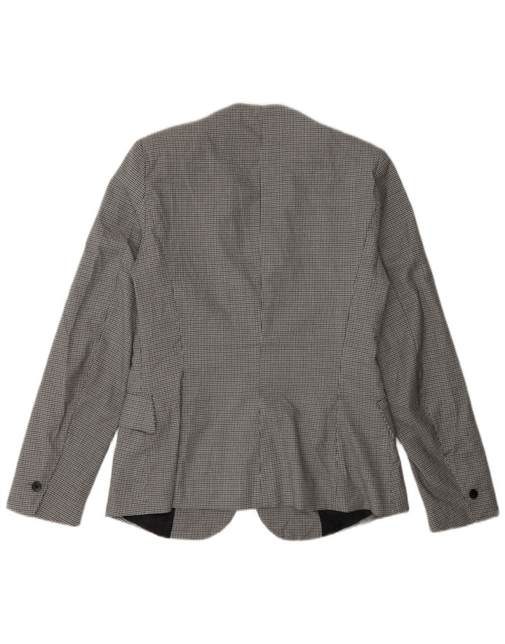 Jaqueta blazer feminina Zara com 1 botão EU 36 XS cinza houndstooth poliéster
