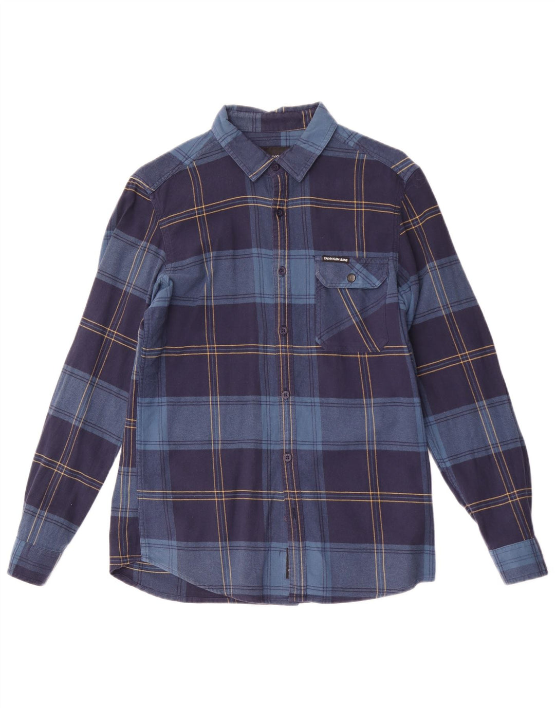 Camisa masculina de flanela Calvin Klein Slim Fit média azul marinho poliéster xadrez