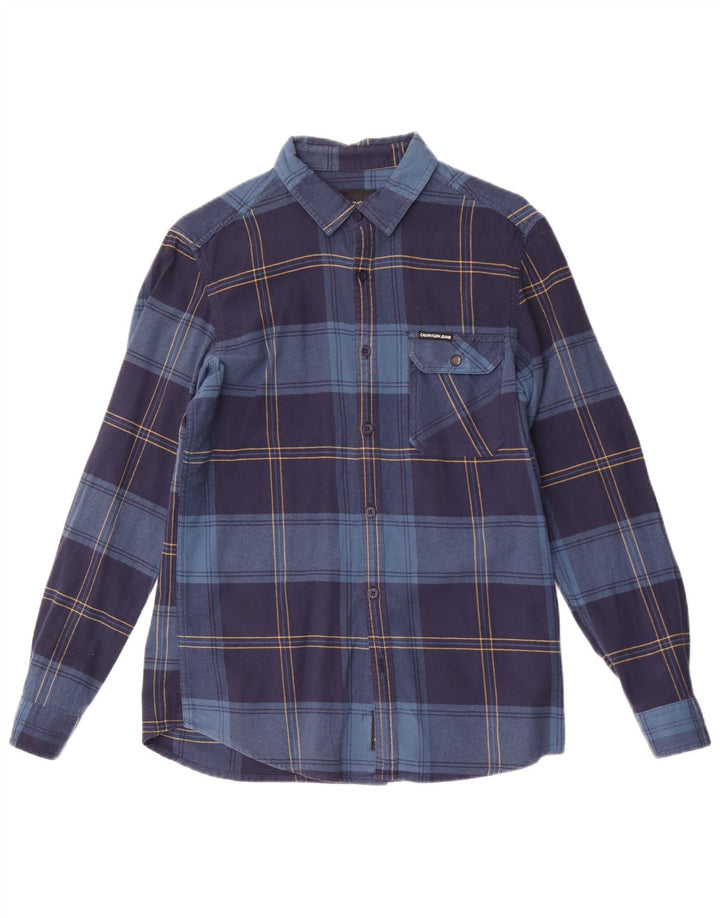 Camisa masculina de flanela Calvin Klein Slim Fit média azul marinho poliéster xadrez