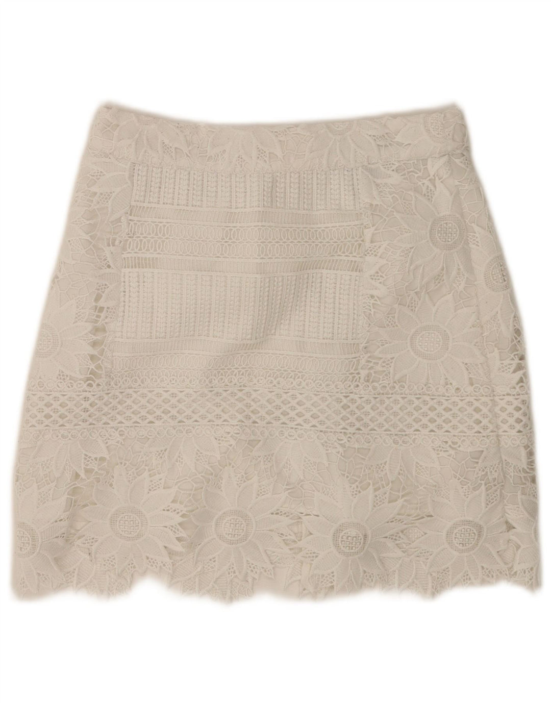 Mini saia feminina Topshop Reino Unido 8 pequena W28 poliéster floral branco