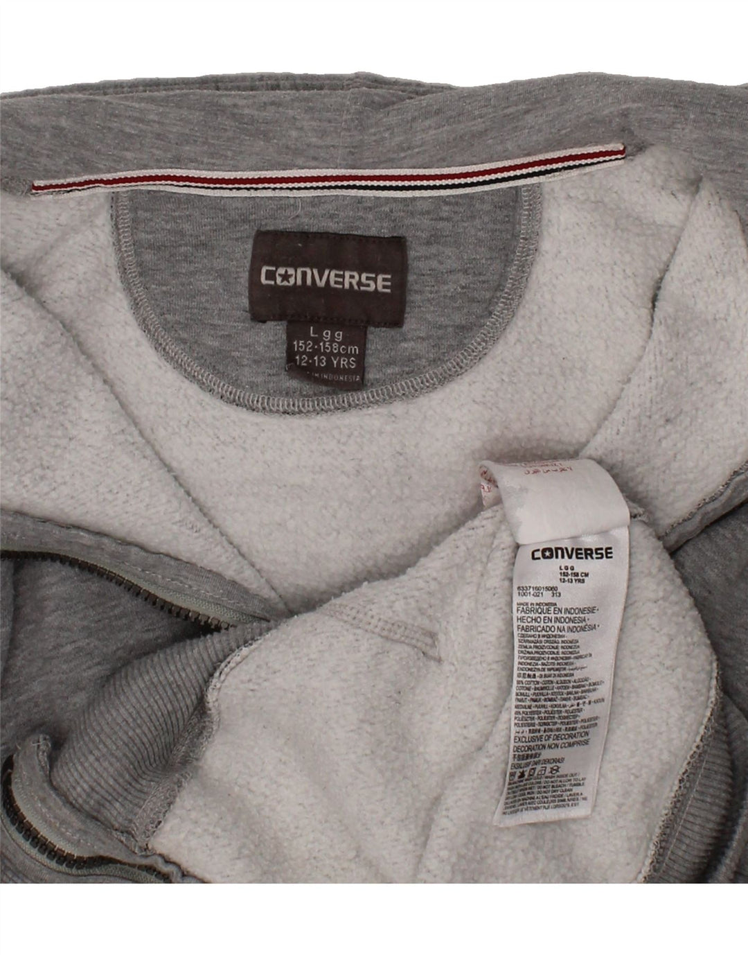 CONVERSE Boys Zip Hoodie Sweater 12-13 Years Large Grey Cotton Vintage Converse and Second-Hand Converse from Messina Hembry 