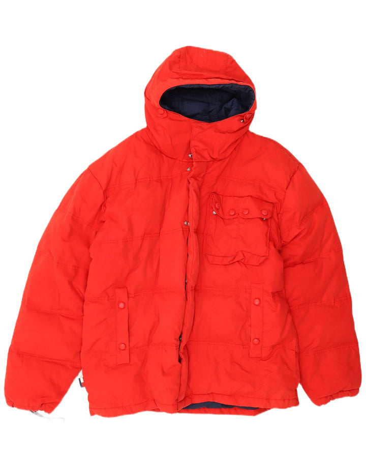 Jaqueta acolchoada com capuz masculina Tommy Hilfiger Reino Unido 40 grande poliéster vermelho