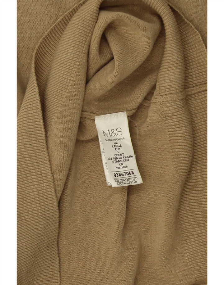 Suéter masculino Marks & Spencer com decote em V grande acrílico bege