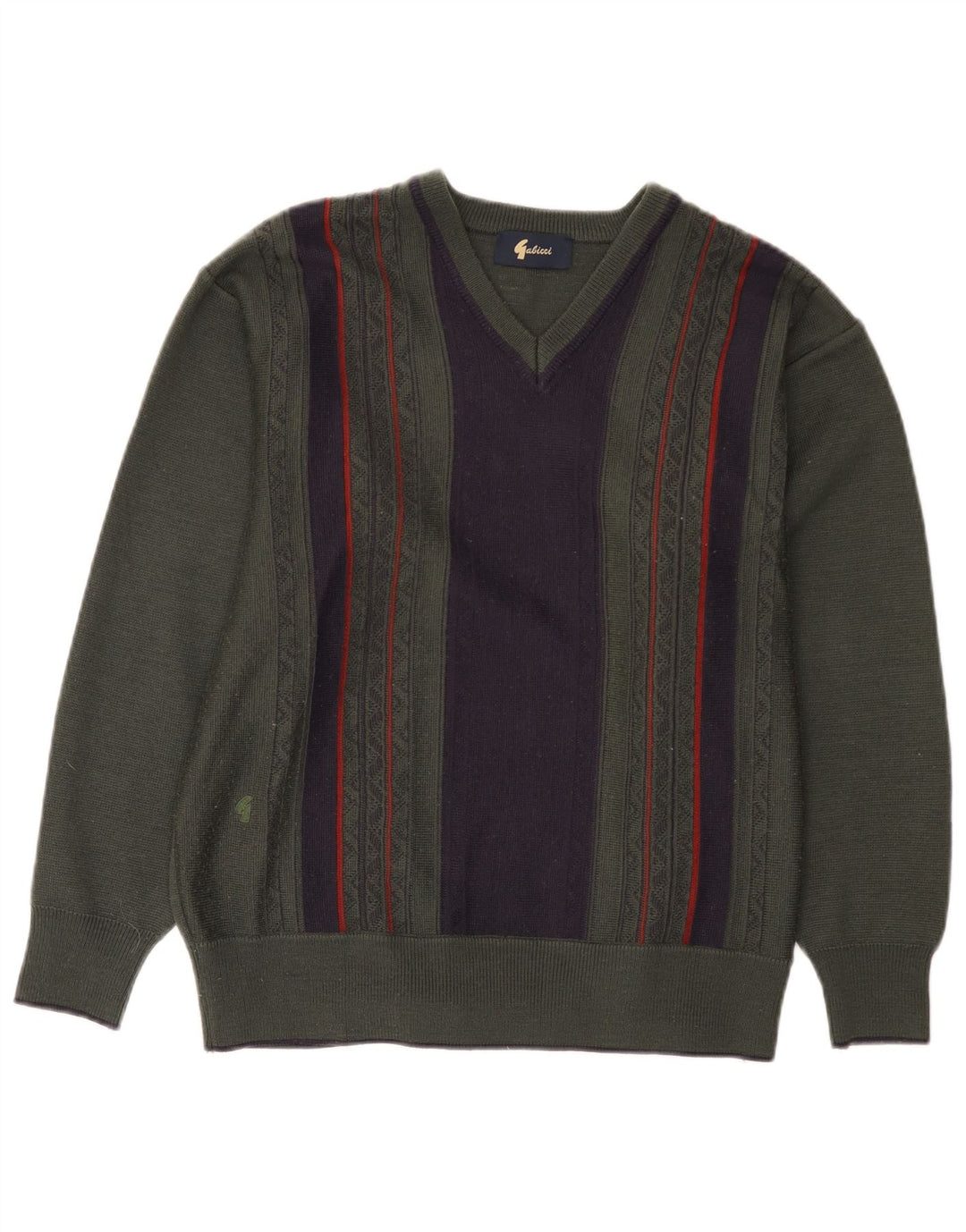Suéter masculino Gabicci com decote em V, lã colorblock médio cáqui