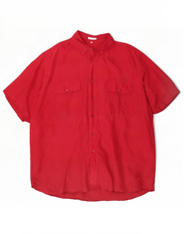 Camisa masculina vintage de manga curta XL seda vermelha
