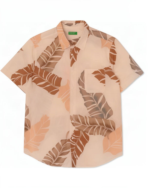 Camisa masculina havaiana de manga curta Benetton 3XL algodão floral branco