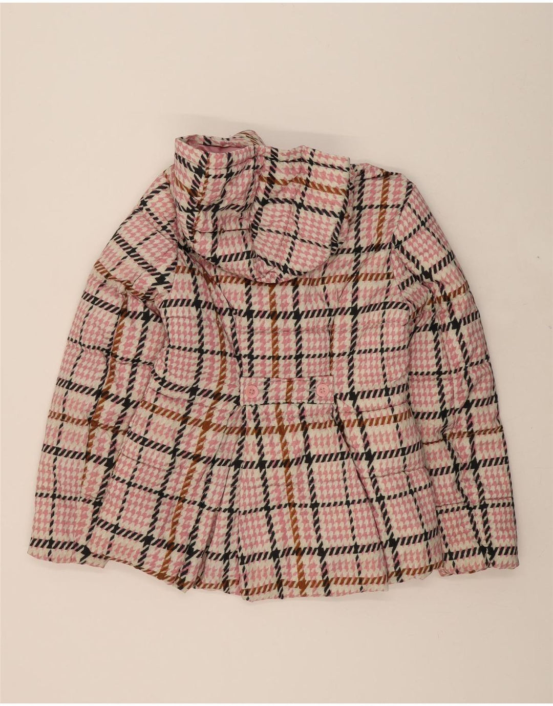 BENETTON Girls Hooded Padded Coat 13-14 Years 3XL Pink Houndstooth Vintage Benetton and Second-Hand Benetton from Messina Hembry 
