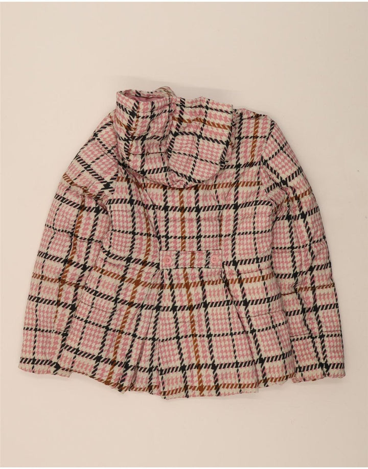 BENETTON Girls Hooded Padded Coat 13-14 Years 3XL Pink Houndstooth Vintage Benetton and Second-Hand Benetton from Messina Hembry 