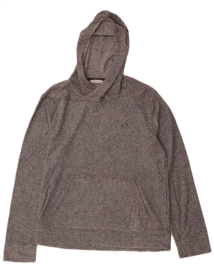 Moletom com capuz feminino CALVIN KLEIN JEANS Reino Unido 14 algodão manchado cinza médio