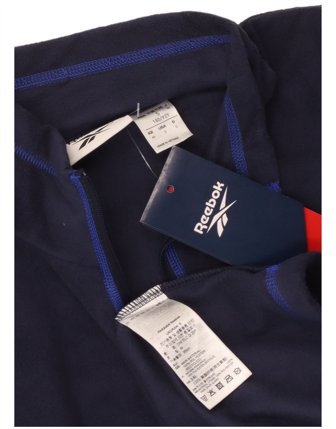 Reebok Mens Zip Neck Fleece Jumper Médio Azul Marinho Poliéster Esportes