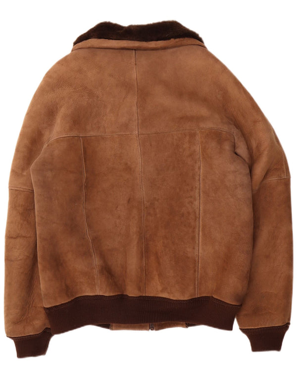 Jaqueta masculina vintage Shearling IT 52 XL marrom colorblock