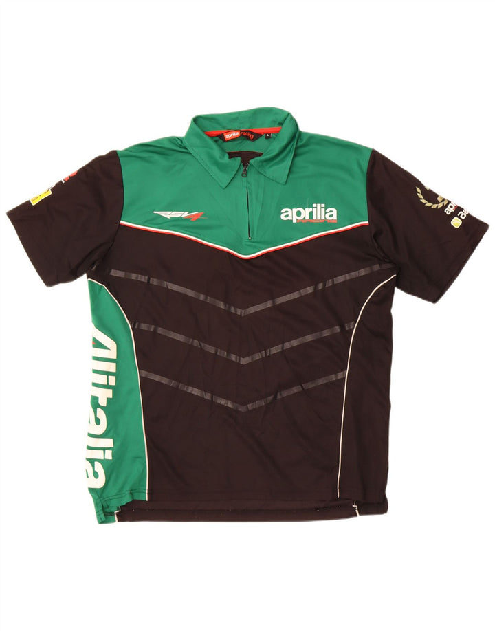 Camisa pólo gráfica masculina Aprilia grande poliéster colorblock preto