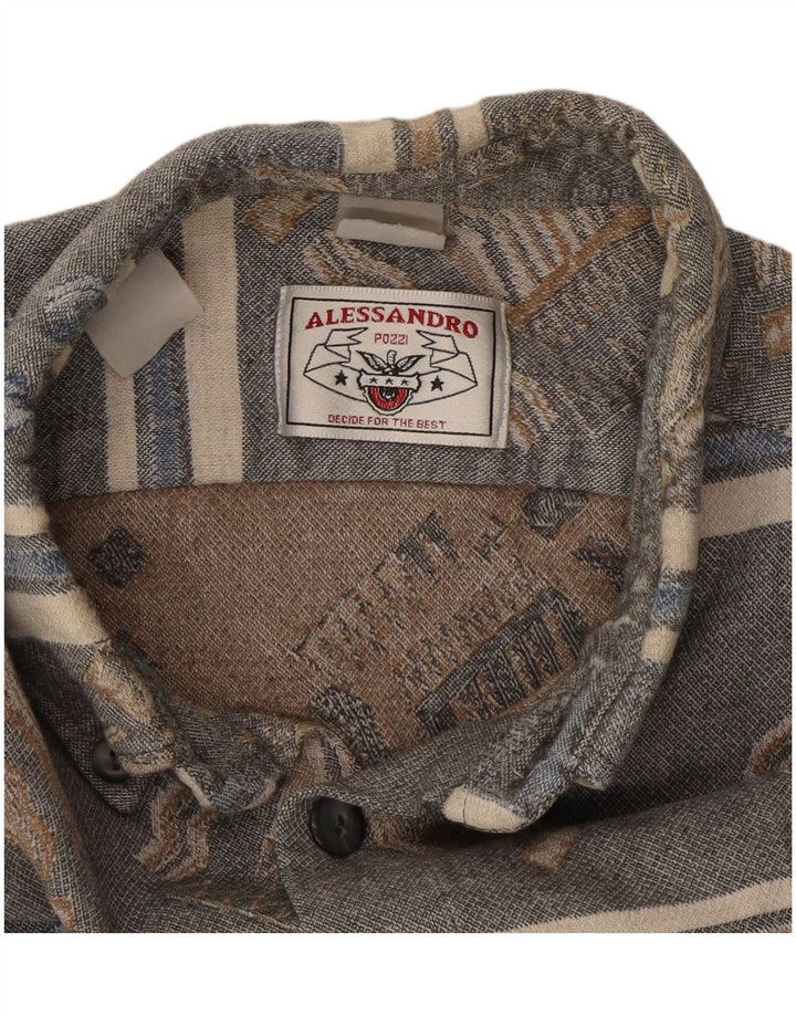 Camisa masculina vintage de flanela grande listrada cinza