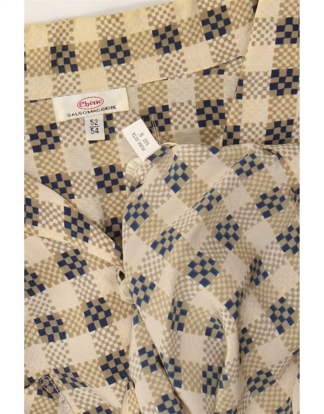 Camisa feminina cherie IT 52/54 2XL bege xadrez seda