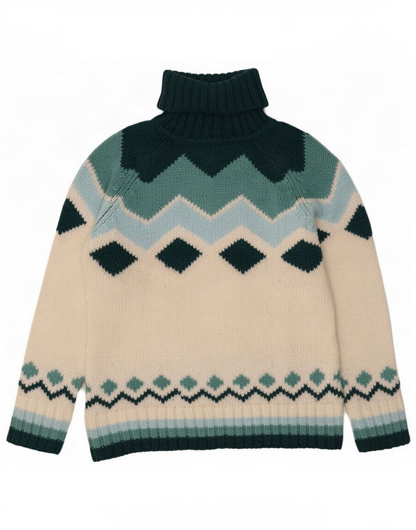 Vintage Womens Roll Neck Jumper Sweater UK 18 XL White Geometric Wool