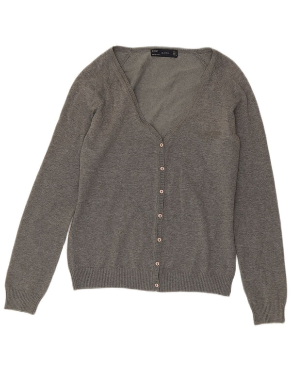 Suéter cardigã feminino Zara Reino Unido 14 grande algodão manchado cinza