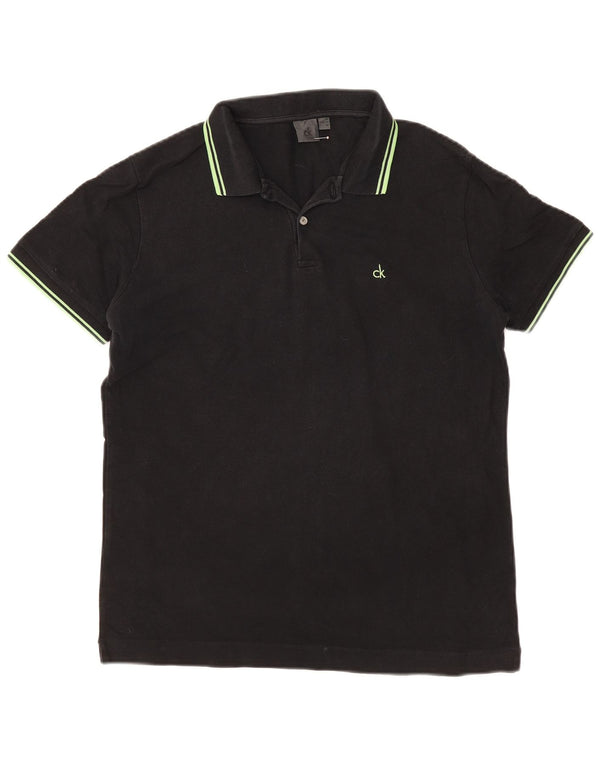 Camisa polo masculina Calvin Klein IT 52 grande algodão listrado preto