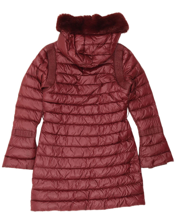Casaco acolchoado com capuz feminino Ted Baker tamanho 2 pequeno poliamida borgonha