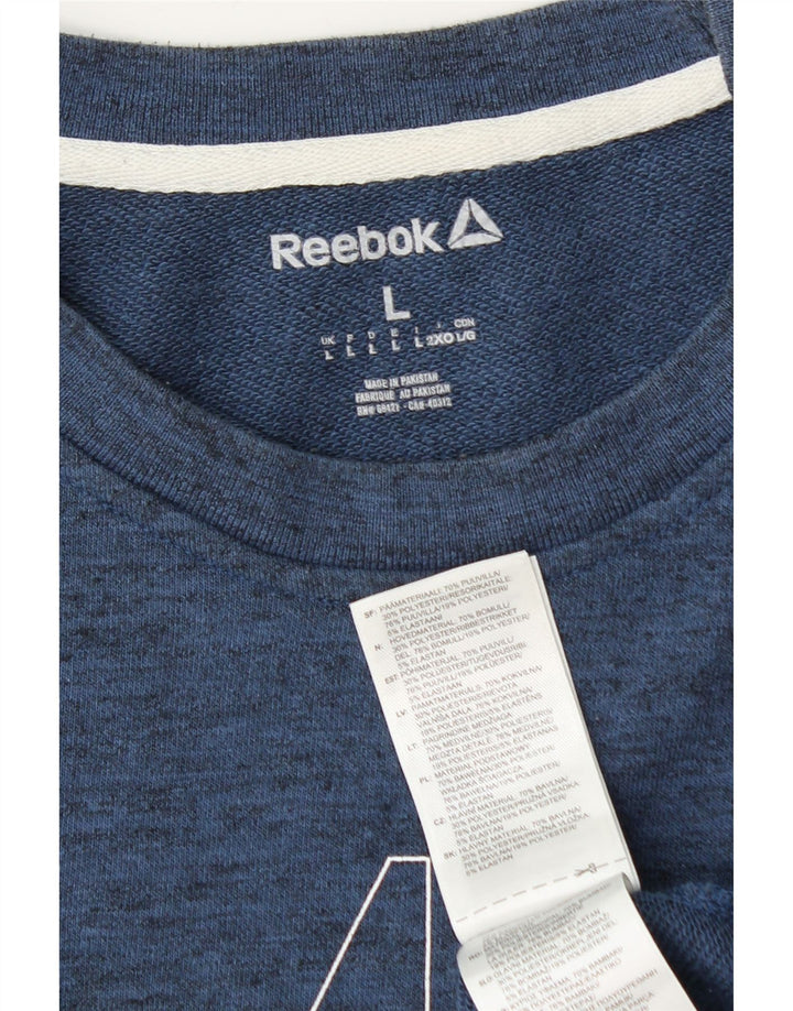Reebok moletom gráfico masculino jumper grande algodão manchado azul marinho