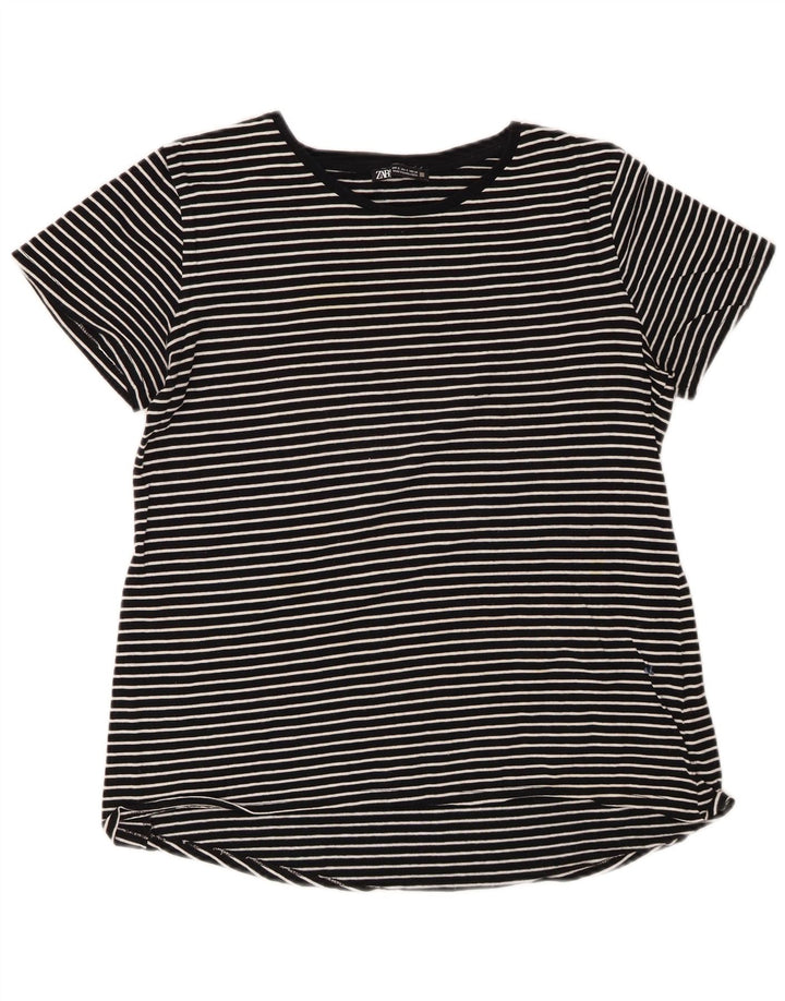 Camiseta feminina Zara Top UK 10 pequena listrada preta