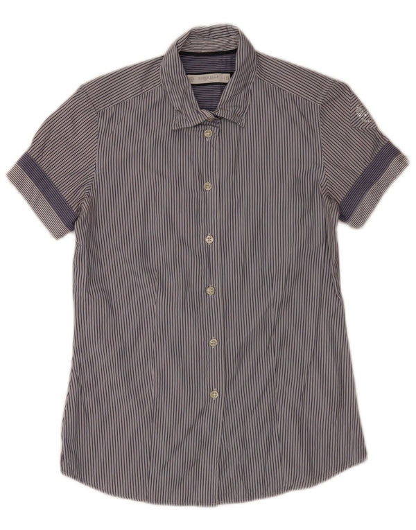 Camisa feminina de manga curta North Sails UK 10 algodão listrado azul pequeno