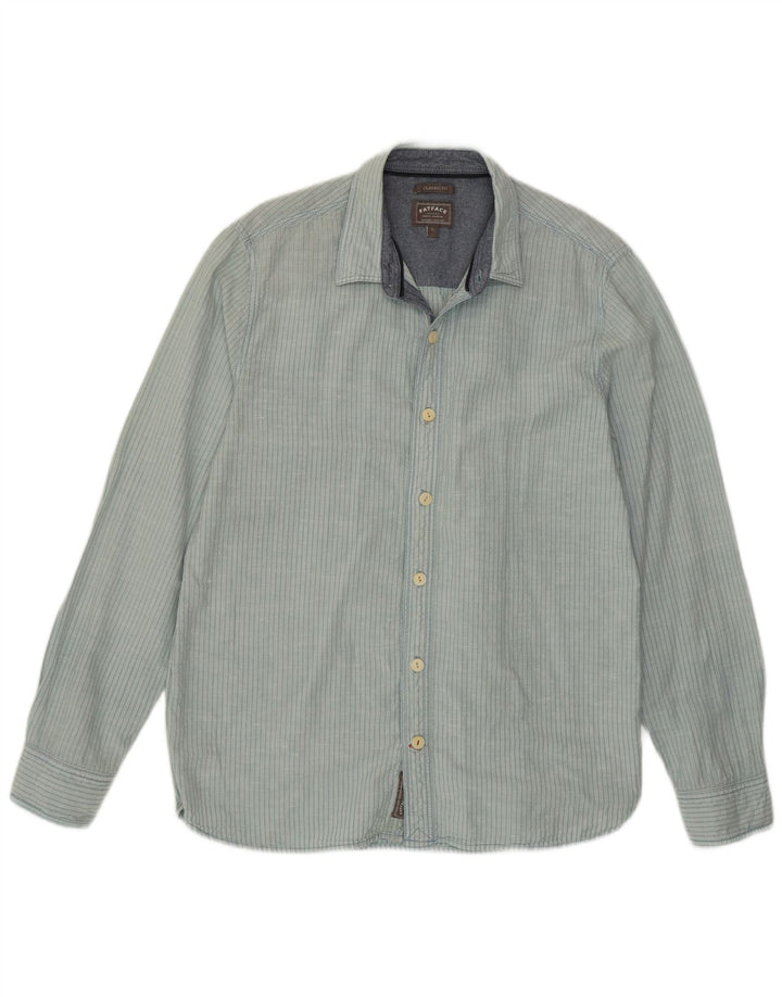 Fat Face Mens Classic Fit Camisa Grande Linho Listrado Azul