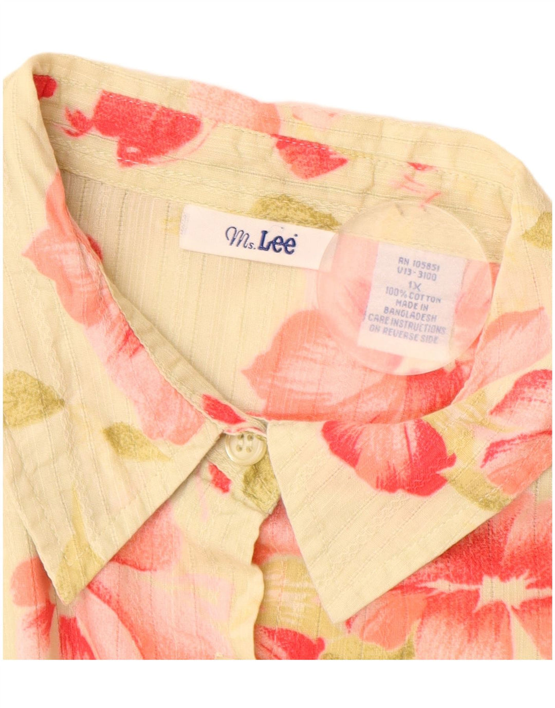 Blusa feminina Lee de manga curta UK 18 XL algodão floral amarelo