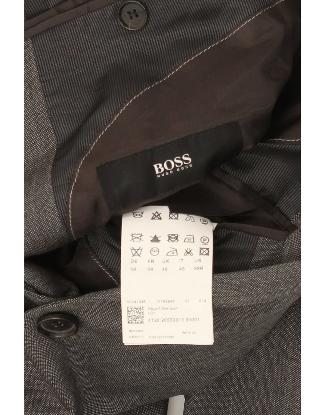 Jaqueta Blazer Masculina Hugo Boss com 2 Botões EU 48 Lã Virgem Cinza Médio